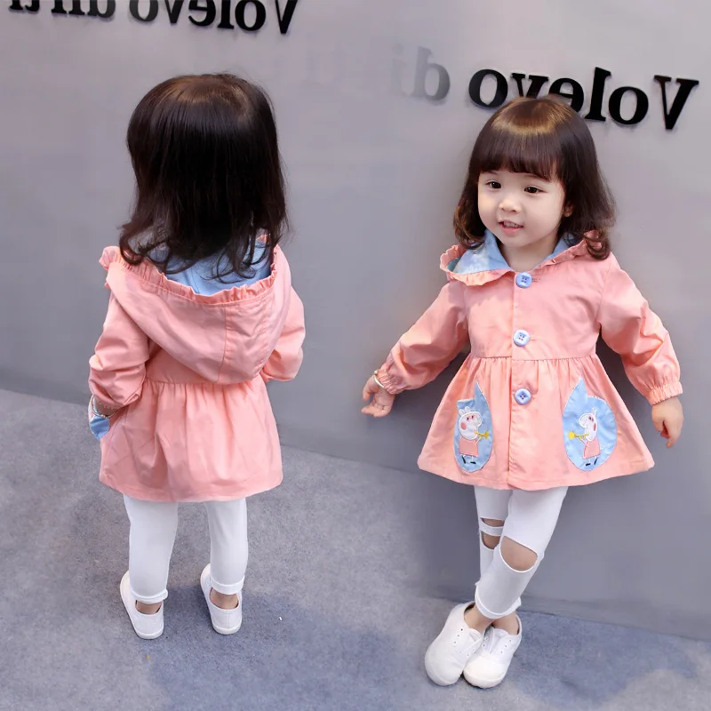 2017 Autumn Girl's Jacket Kids Hooded Jackets Children's Windbreaker Coat For Girl windbreaker Cartoon Pig hoodies clothe Design |
