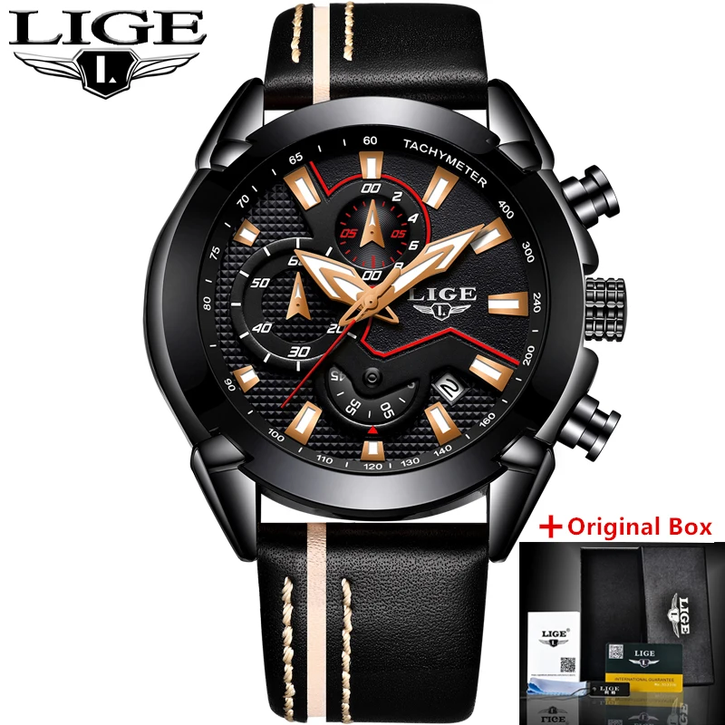 

2018 LIGE Mens Watches Top Brand Luxury Quartz Gold Watch Men Casual Leather Military Waterproof Sport Watch Relogio Masculino