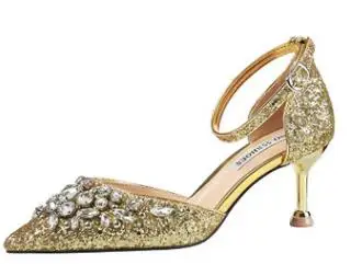 A Gold 6cm heel Женские босоножки; модные золотистые туфли принцессы на высоком каблуке 10 см, 6 см, с пряжкой и ремешком; роскошный дизайн - Цвет: A Gold 6cm heel