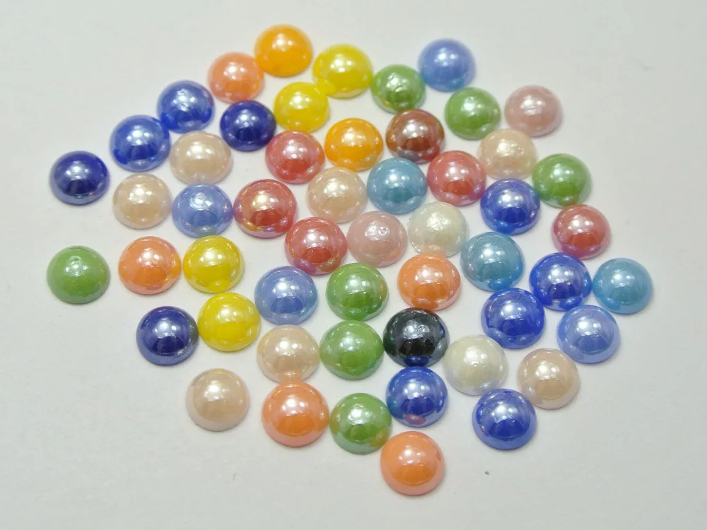 

500 Mixed Color Luater AB Round Flatback Glass Cabochon Half Pearl 6mm