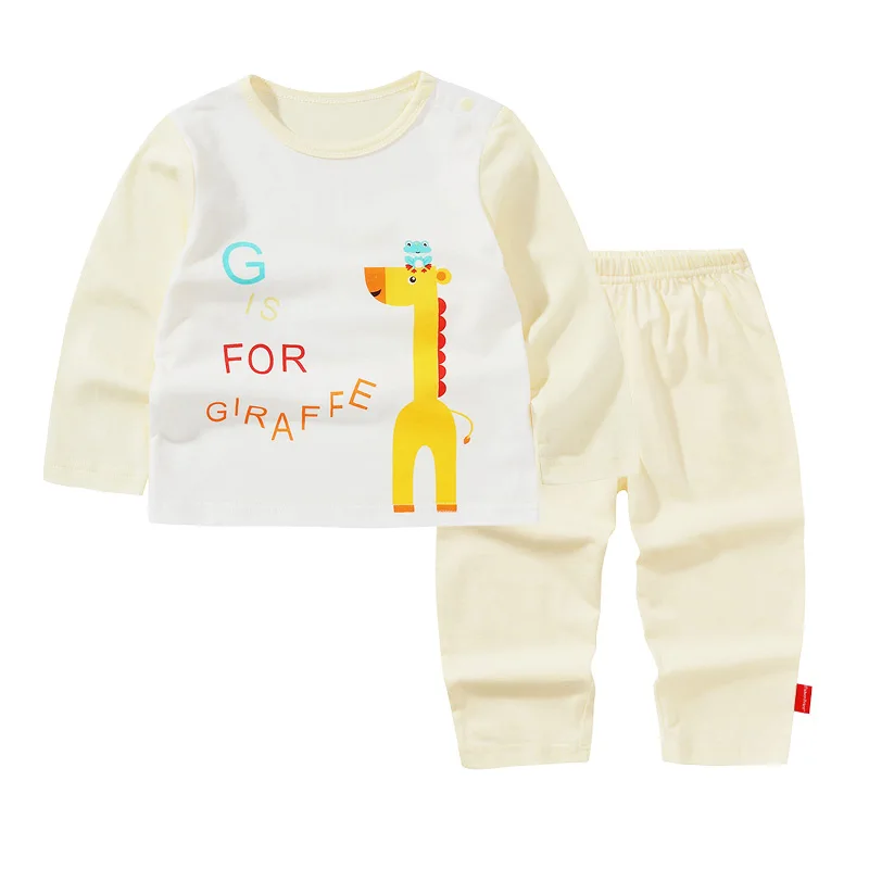 THREEGUN X Fisher-Price/Одежда для новорожденных мальчиков и девочек Одежда для младенцев с изображением жирафа одежда для малышей футболка с длинными рукавами и штаны - Цвет: Light Lemon