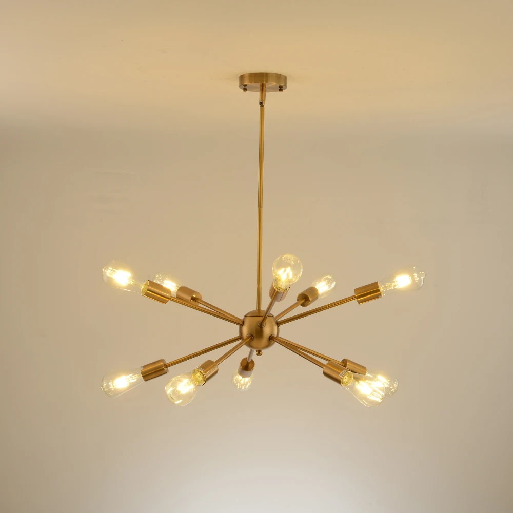 Sputnik Chandeliers Brass Modern Pendant Lamps Antique gold Industrial stair Lighting fixtures 10 arms Brushed Nickel Black tube