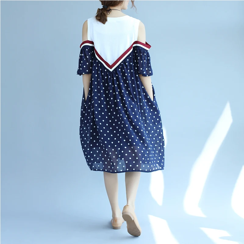 2018 г. новые милые с принтом в горошек летнее платье поддельные Двойка шифоновое