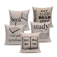 book tea coffee wine cushion cover cotton linen decorative pillowcase chair seat letter slang pillow cover home living textile