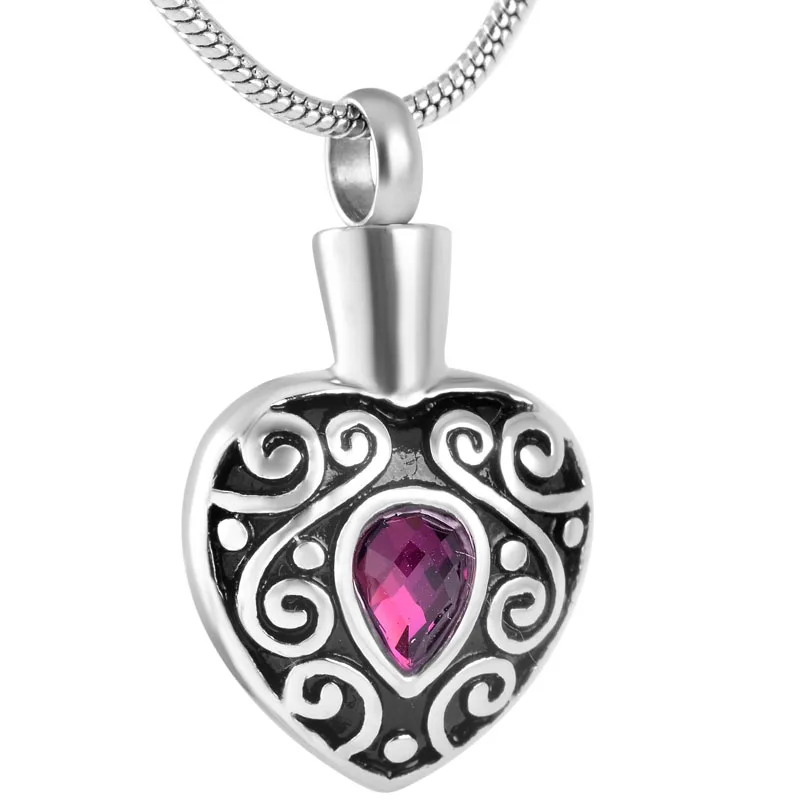 

IJD9008 Hold Multi-colored Crystal Heart Cremation Urn Necklace Ashes Holder Keepsake Stainless Steel Jewelry with Funnel