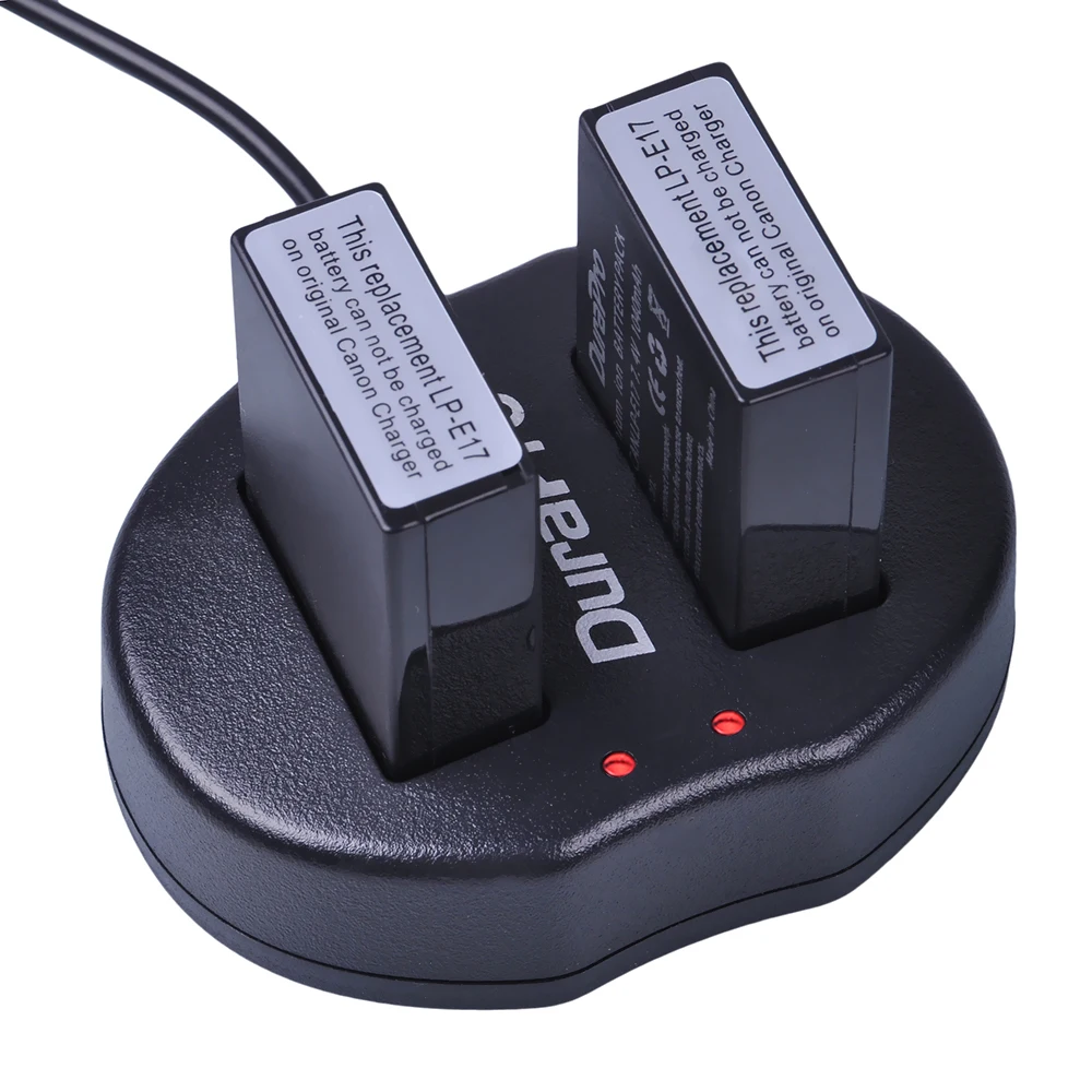 DuraPro 2 шт. 7 4 в 1040 мАч LP-E17 LPE17 LP E17 батарея + USB двойное зарядное устройство для canon EOS