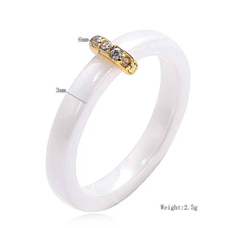 Женское гладкое керамическое кольцо с фианитом черно-белое | Украшения и