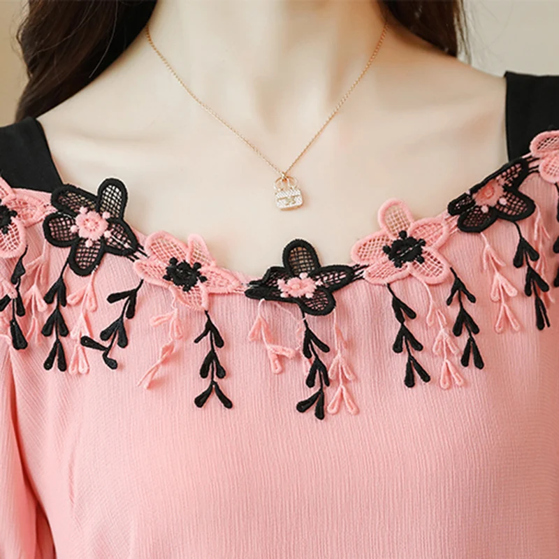 2019 шифоновая кружевная блузка рубашка женские блузки модные с открытыми плечами