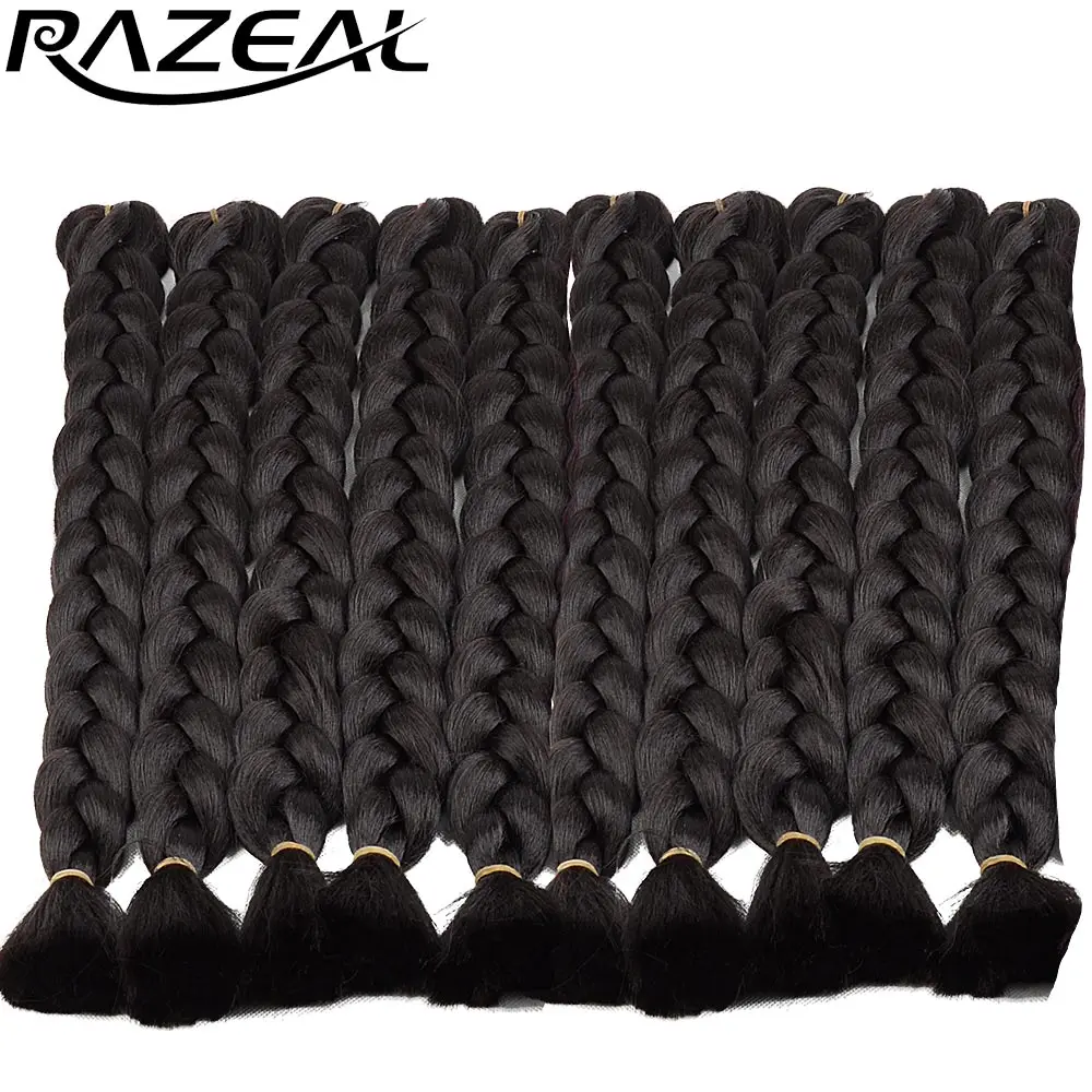#2 Razeal, 24 дюйма, чистый цвет, 100 г, синтетические огромные косы, Африканский стиль, длинные волосы, канекалон, вязанные крючком, плетёные волосы - Цвет: #2
