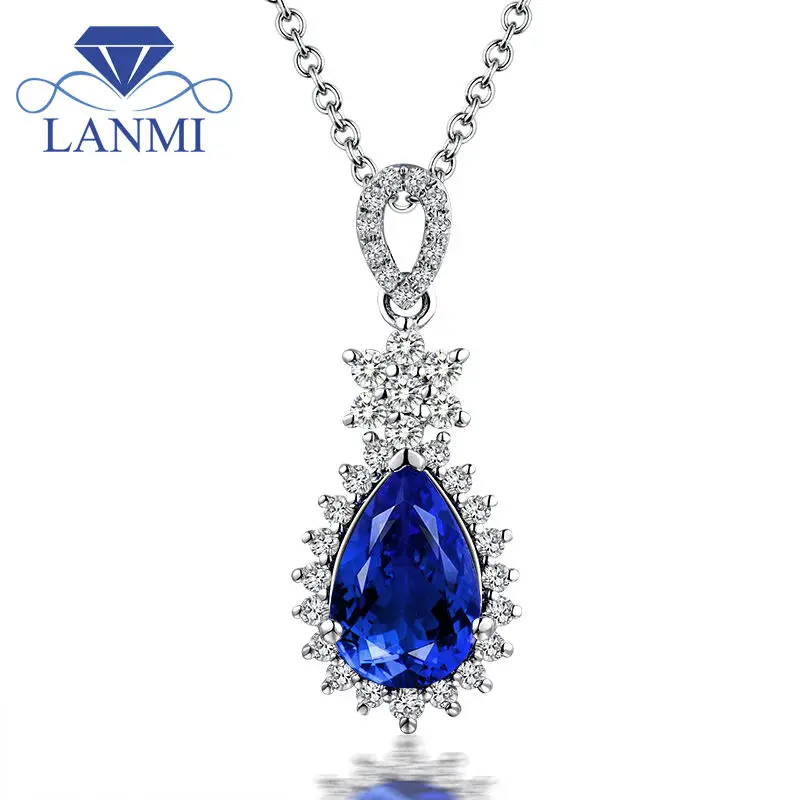 1.46ct AAA Натуральный Танзанит подвески в форме груши 18 к белое золото алмаз 750 кулон