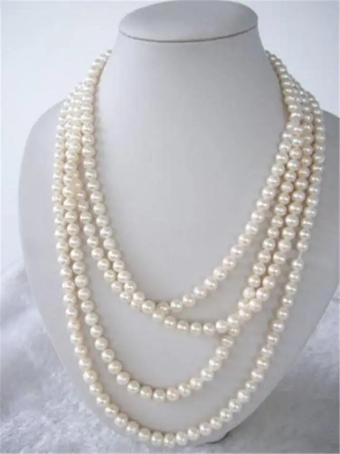 

New 100" LONG WHITE FRESHWATER PEARL NECKLACE 7-8MM Natural AAA