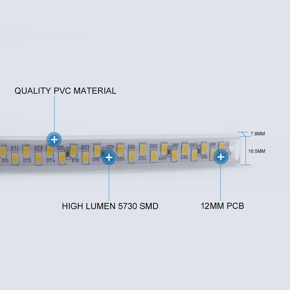 IP67 Водонепроницаемый 220V Светодиодные ленты SMD 5730 180 светодиодов/м 1 м 10 супер яркий
