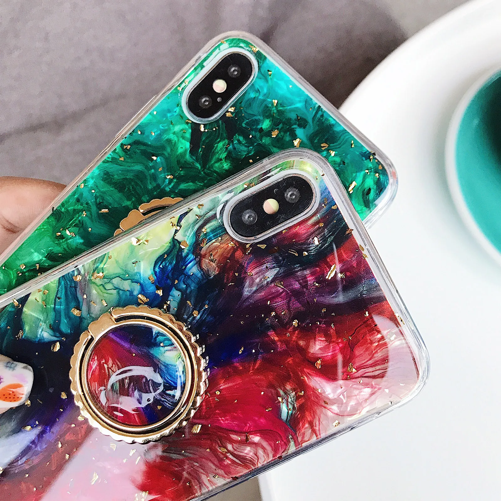 Роскошное кольцо на палец и подставка под мрамор чехол для iPhone XS MAX XR X 6 S 7 8 Plus