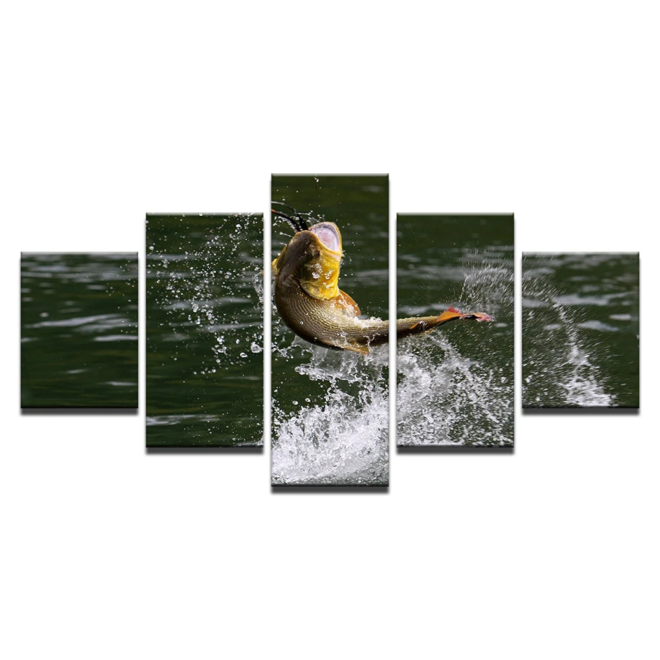 Framed Canvas Pictures Modern HD Prints Posters Home Decor Room 5 Pieces Fish That Leapt Out Of The Water Paintings Wall Art | Дом и сад