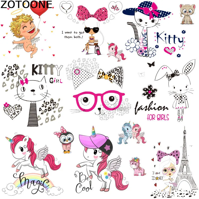 

ZOTOONE Cute Unicorn Accessory Printing Sticker DIY Heat Transfer Vinyl Alphabet Owl Clothing Ironing Patch Washing Resistance D