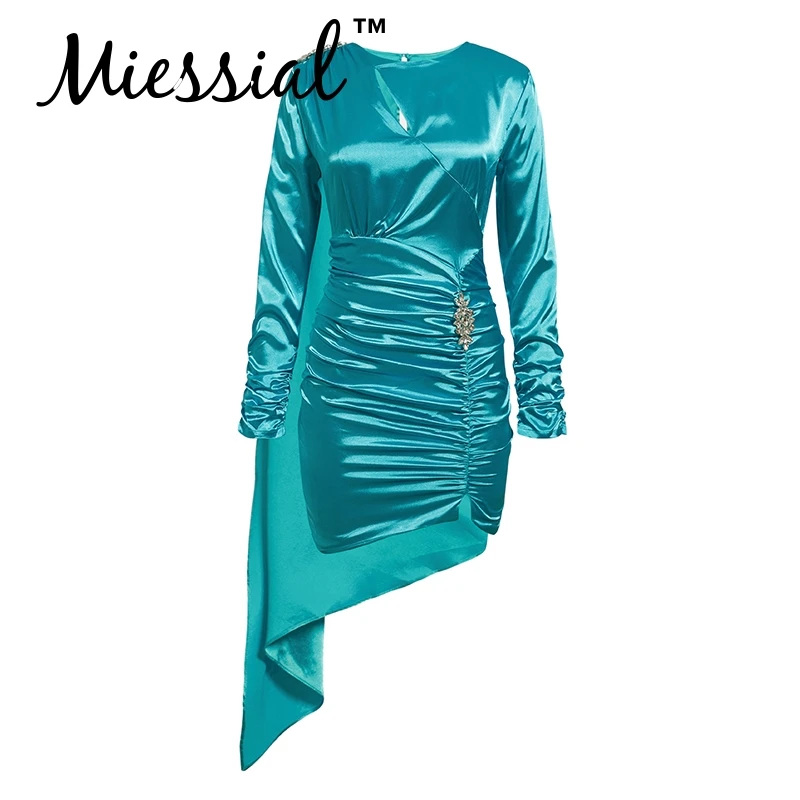 Женское атласное платье с длинным рукавом Miessial элегантное короткое мини для