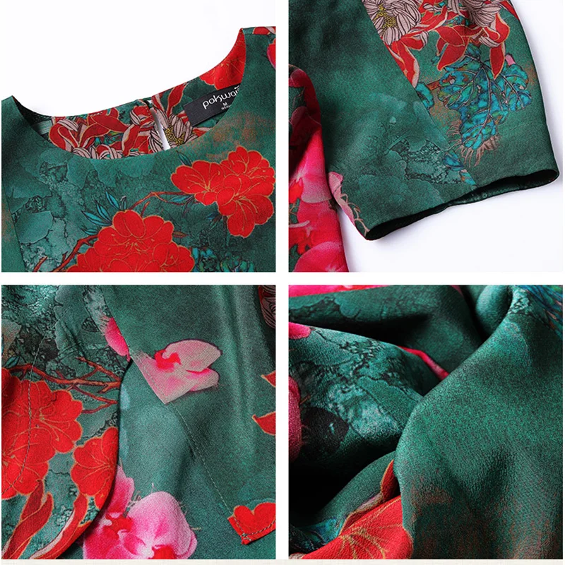 POKWAI Casual Floral Summer Silk Blouse Shirt Women Fashion 2018 New High Quality Batwing Sleeve O-Neck Spliced Chiffon Tops |