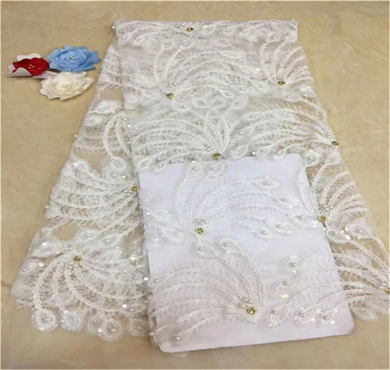 Sequins Net 3d Lace Fabric 2019 High Quality African Mesh Wedding Bride Dress Sewing beads stones Embroidered Material gold pink | Дом и сад