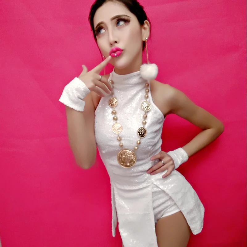 Сексуальная Женская певица Twirled одежда с блестками джазовый воротник танцоры