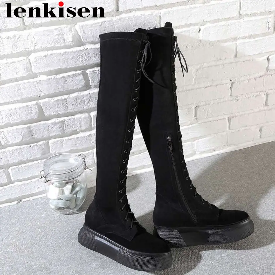 Женские ботфорты на толстой подошве Lenkisen модельные уличные из натуральной кожи