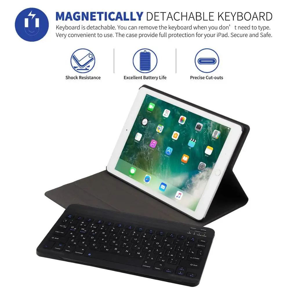 

Russian Keyboard Case for iPad 6th 9.7 2018 Ultra Slim Stand Cover For iPad 9.7 2017/2018 Air 1/2 Pro 9.7 cover Russian Keyboard