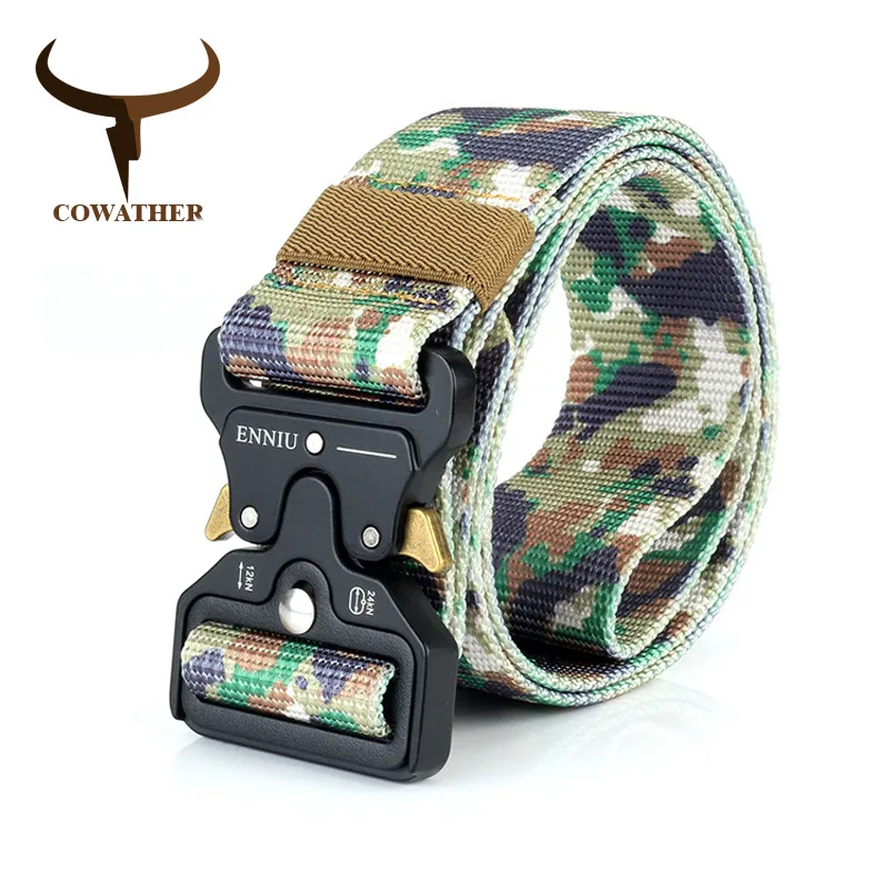 COWATHER nylon belt luxury men belts military outdoor tactical male strap jeans waistband new belt for men fashion metal buckle - Color: NY005 CP