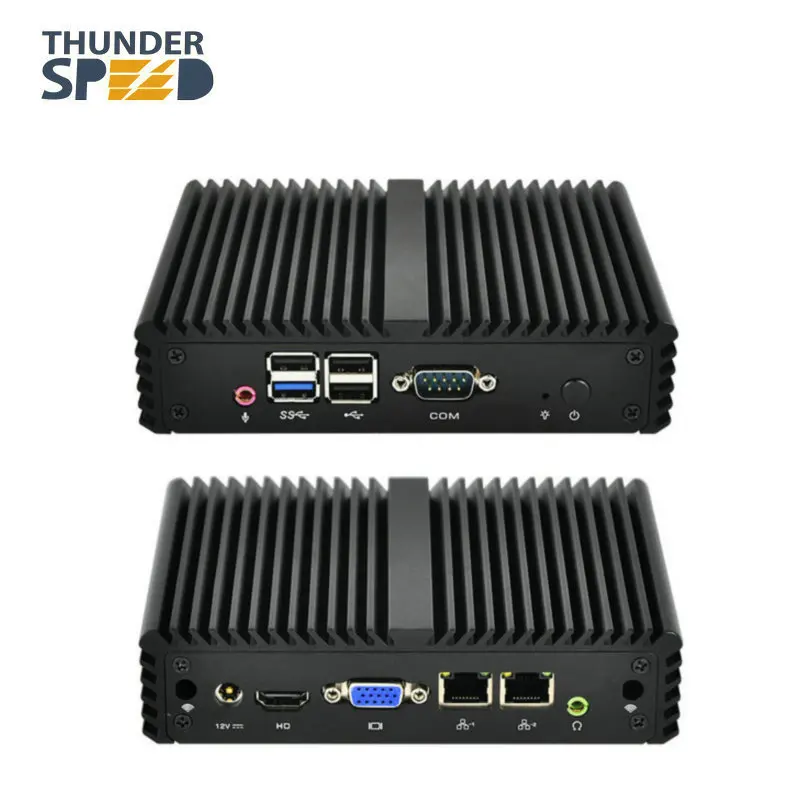 Thunderspeed безвентиляторный мини ПК 2 LAN J1900 четырехъядерный 1080P PFsense брандмауэр