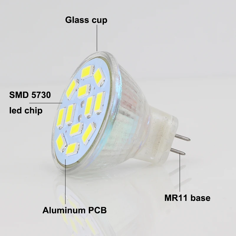 Joneaz 1X lampara led 12 В лампа MR11 прожектор 3 Вт стеклянная чашка маленький размер 5730