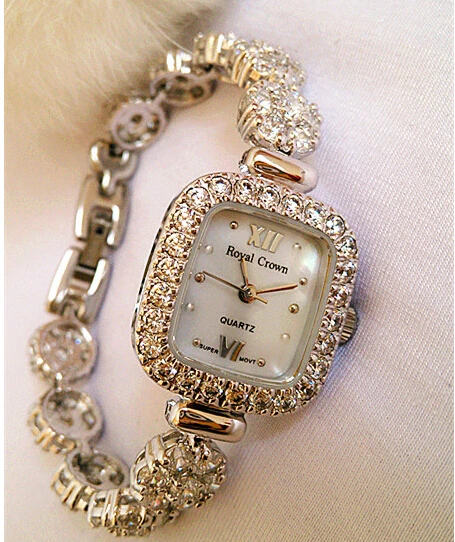 Женские наручные часы итальянский бренд Royal Crown серебряные стразы японский