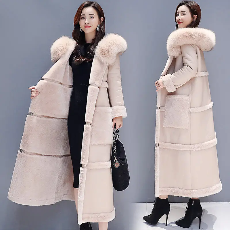 

3XL Plus Size Super Long Winter Jacket Coat Women Lambs Wool Warm Women Jacket Hooded Parkas Thick Cotton Jackets Overcoat C5696