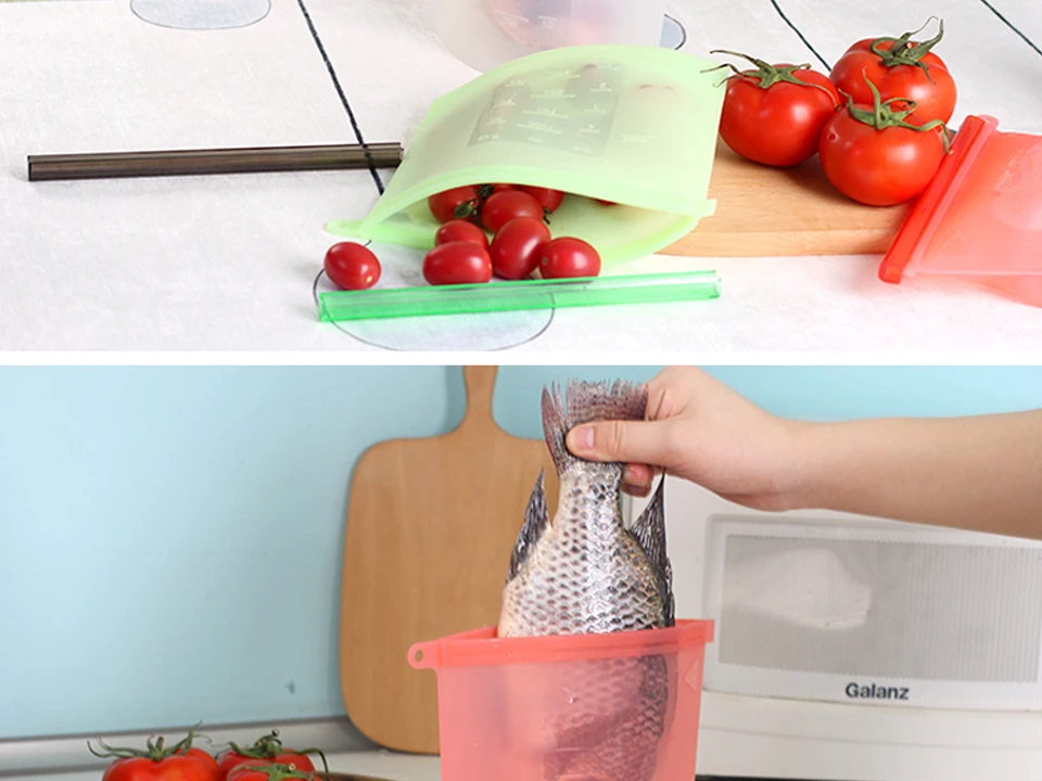 Многоразовые силиконовые вакуумные мешки для сохранения свежести продуктов морозильная камера для мяса мешок Кухня Цветной Ziplock мешок кухня хранения Организации