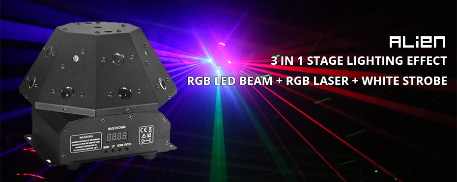 ALIEN 3 в 1 сценический светильник ing Effect RGB лазерный проектор+ RGB светодиодный луч светильник+ белый стробоскоп DJ Дискотека вечерние танцы DMX вращающийся светильник