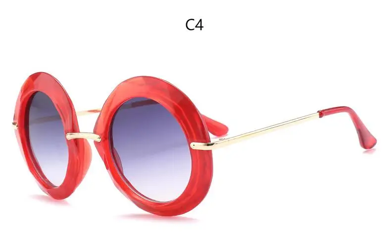 C4 red frame Круглые Винтажные Солнцезащитные очки в желтой оправе, большие черные круглые очки, дизайнерские женские роскошные красные зеленые летние очки UV400 - Цвет линз: C4 red frame