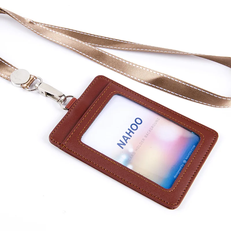 NAHOO Lanyards держатель для Id бейджа с именем пластиковый бейдж из натуральной кожи держатель для карт Вертикальный чехол для кредитных карт - Цвет: Brown