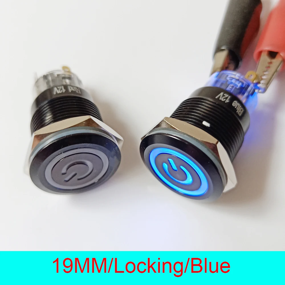 50pcs 19mm IP67 Waterproof Self Locking Latching ON/OFF 24V LED Lighted Black Metal Push Button Switch (Ring+Power Symbol) | Обустройство
