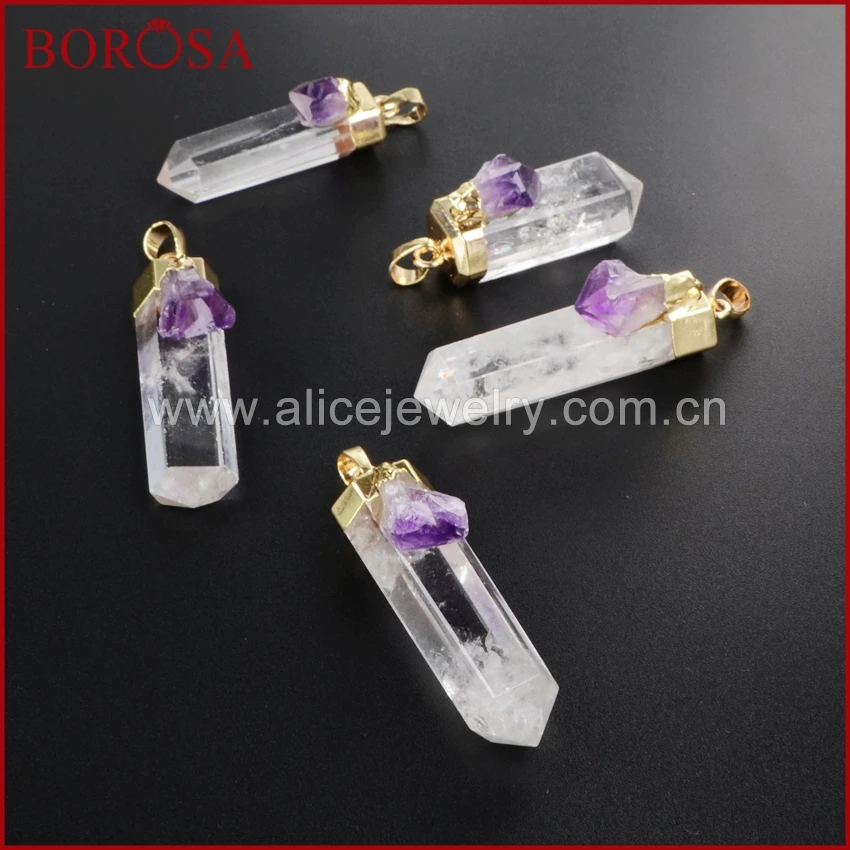 BOROSA Модный золотой кластер Aura Druzy кварцевый кристалл и Аметист Друза кулон для