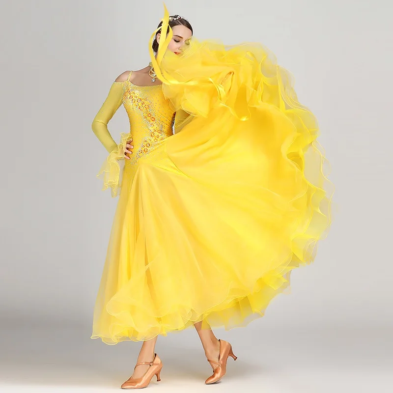 

Lady Waltz Dancing Dress Girls Ballroom Dancing Costumes Female Modern Dancing Suit Long Sleeve Diamond Dance Wear D0755
