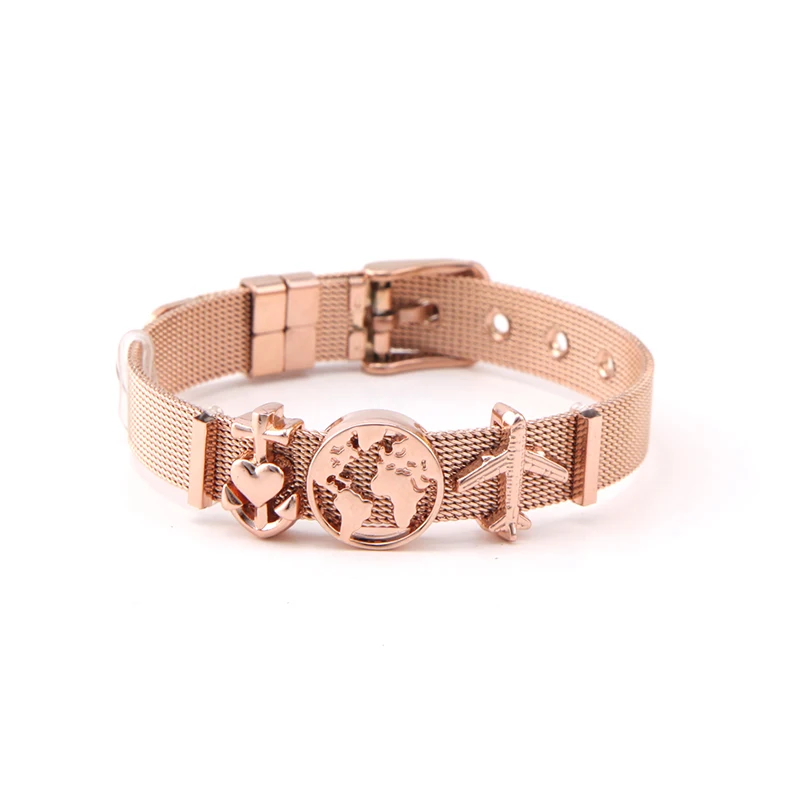 Somsoar ювелирные изделия розовое золото SOULMA WORLD Charm bracelets Set TRAVEL EXPLORE ore LIVE Mesh set with Map