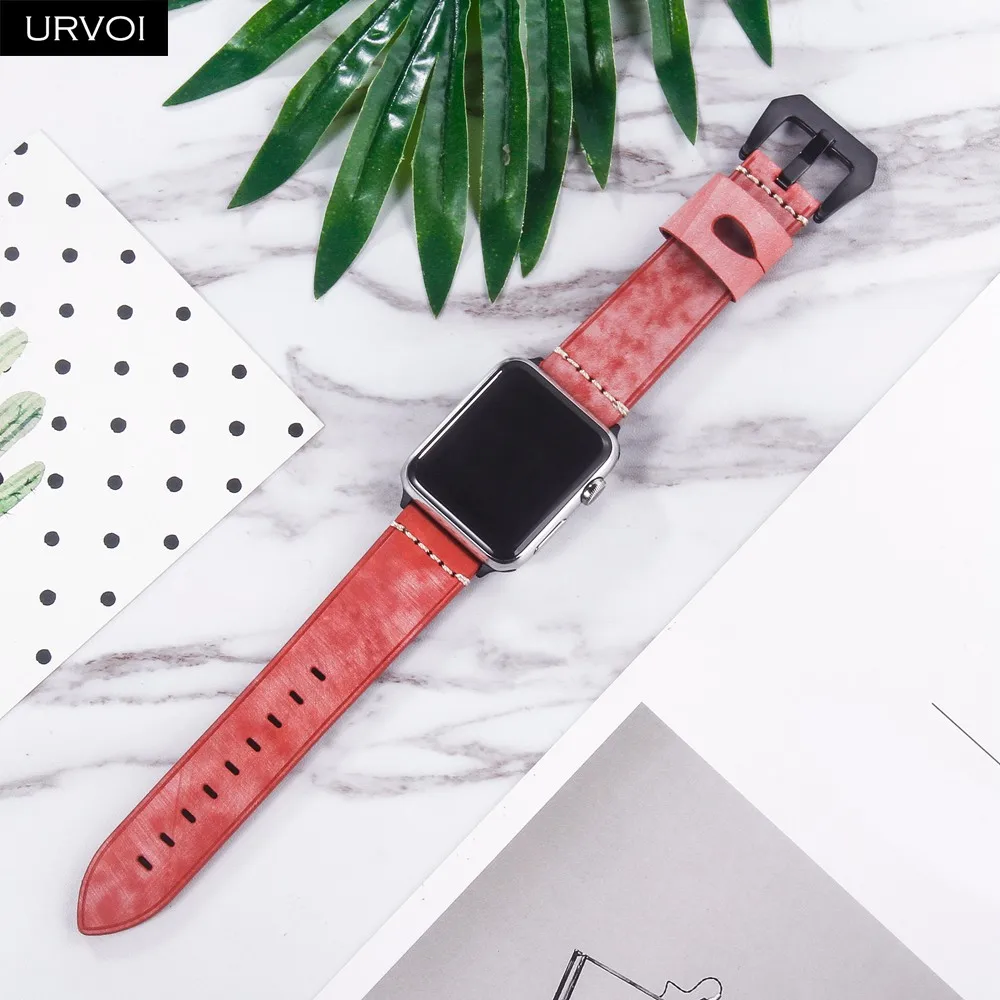 URVOI ремешок для apple watch series 4 3 2 iwatch натуральная кожа черная пряжка белый туман воск