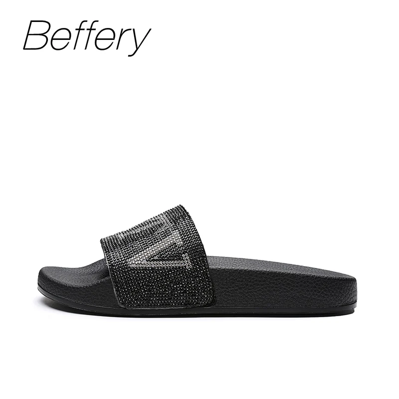 Beffery 2018 летние шлепанцы Для женщин модные со стразами на плоской подошве