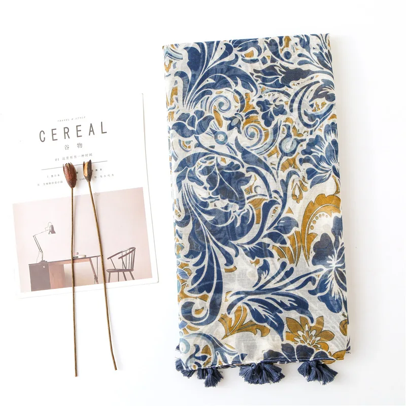 KYQIAO women autumn spring Chinese style ethnic vintage designer long print hijab scarf wraps shawl birthday gifts |