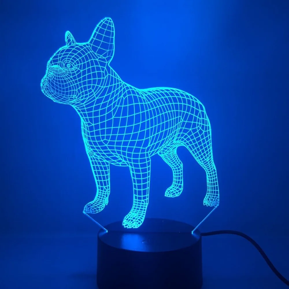 Французская собака 7 цветов лампа 3D Визуальный светодиодный ночник для детей