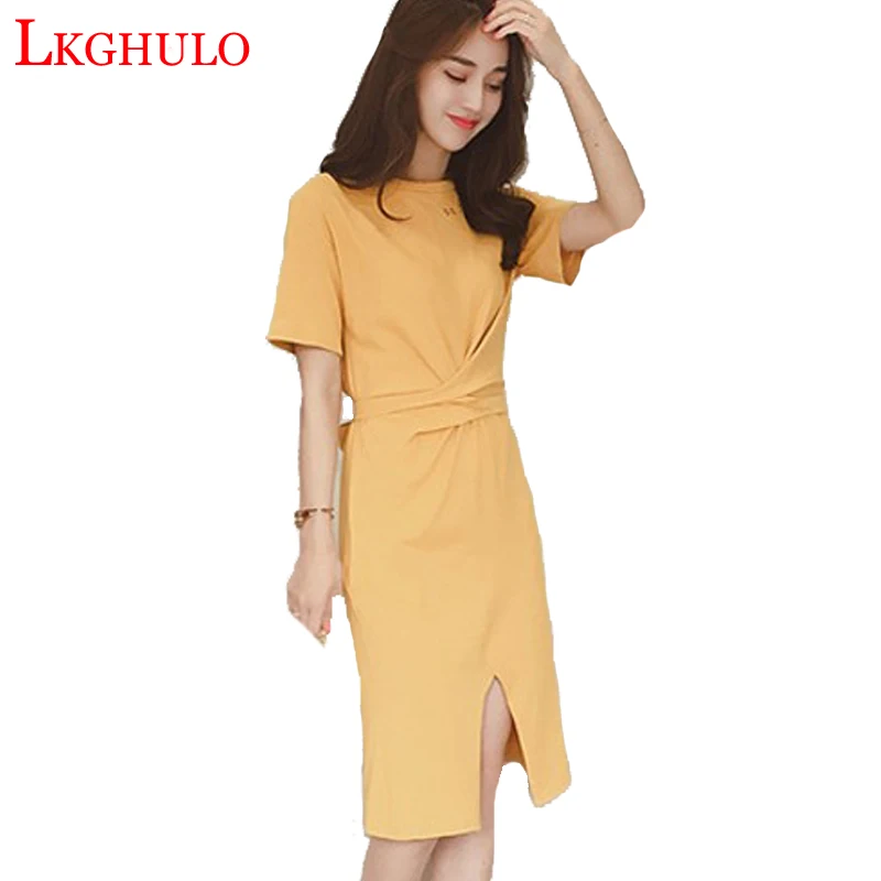 LKGHULO Горячая распродажа! Летняя женская повседневная черная длинная футболка с