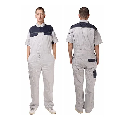 Light grey Рабочая одежда мужские с коротким рукавом Базовые смешанные рабочие комбинезоны хлопок Униформа Рабочий костюм - Цвет: Light grey