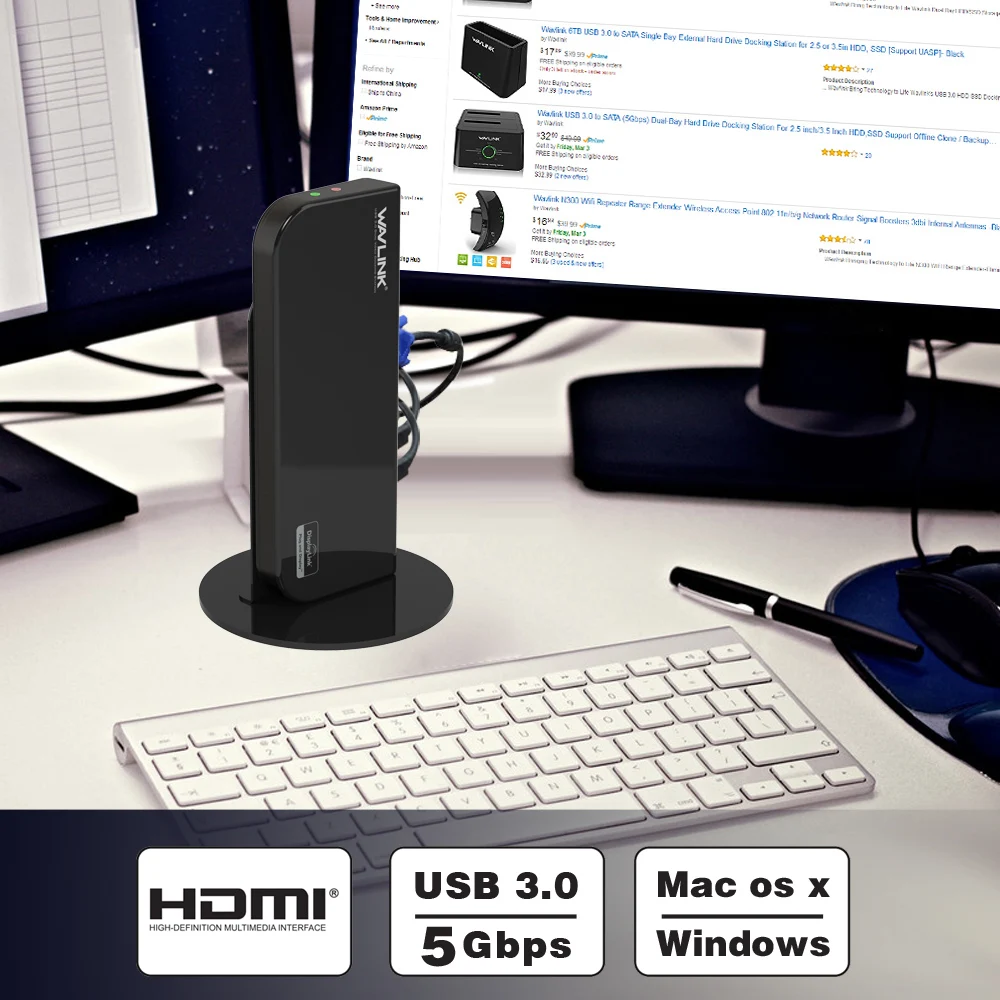 Wavlink Универсальная док-станция USB 3,0 Gigabit Ethernet Двойной видео дисплей Быстрая зарядка HDMI DVI VGA многофункциональная док-станция