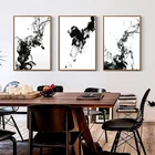 Новая китайская черно-белая чернила Диффузия жидкости траектория холст живопись искусство абстрактная печать плакат картина стена домашний декор