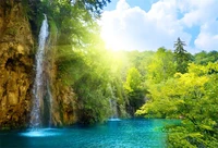 laeacco mountain river trees waterfall scenic photography backgrounds customized photographic backdrops for photo studio