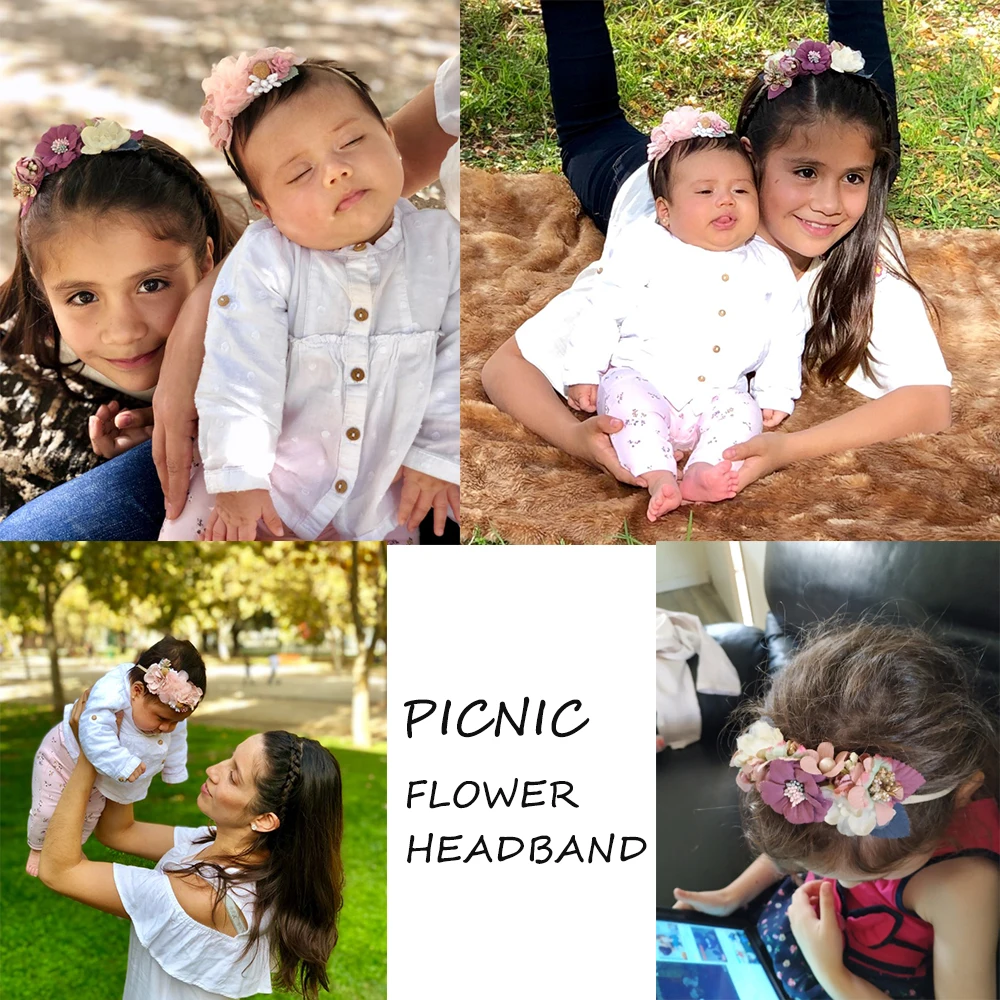 IBOWS Hair Accessories Lovely Baby Headband Fake Flower Nylon Hair Bands For Kids Artificial Floral Elastic Head Bands Headwear