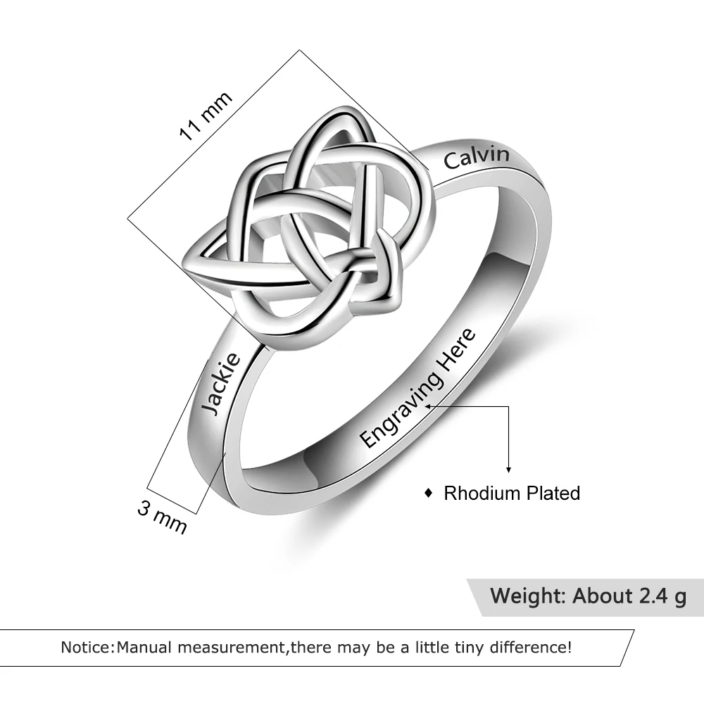 Персонализированное кольцо с узлом Celtics подвеска выгравированным сердцем 2