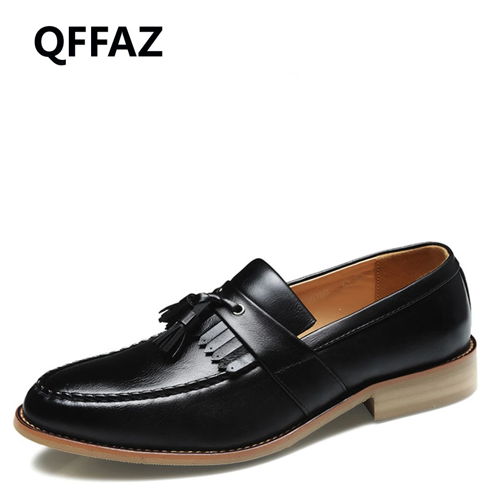 Мужские туфли-оксфорды QFFAZ кожаные модельные туфли без шнуровки с острым носком и